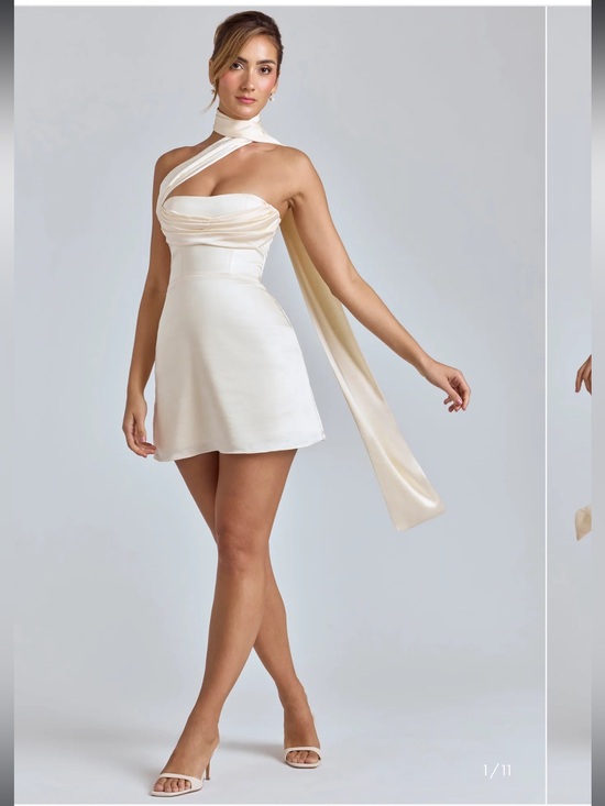 Oh Polly Dresses & Skirts - Oh Polly Cream Satin Mini Dress with Draped Neck Scarf